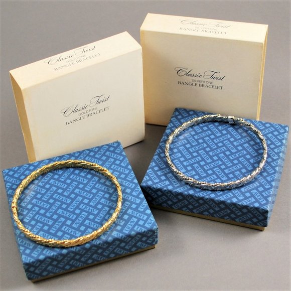 Set of Avon Jewelry 1979 Classic Twist Bangle Bracelets Gold Tone & Silver Tone - Picture 2 of 8